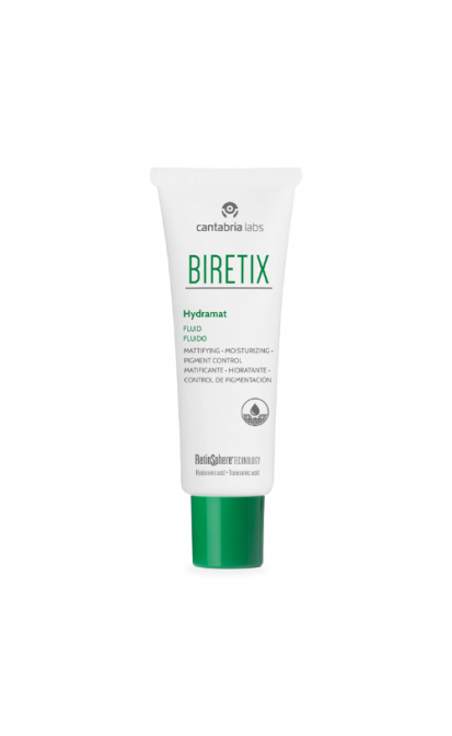 Cantabria Labs Biretix Hydramat drėkinamasis fluidas, 50 ml tūbelė ant balto fono