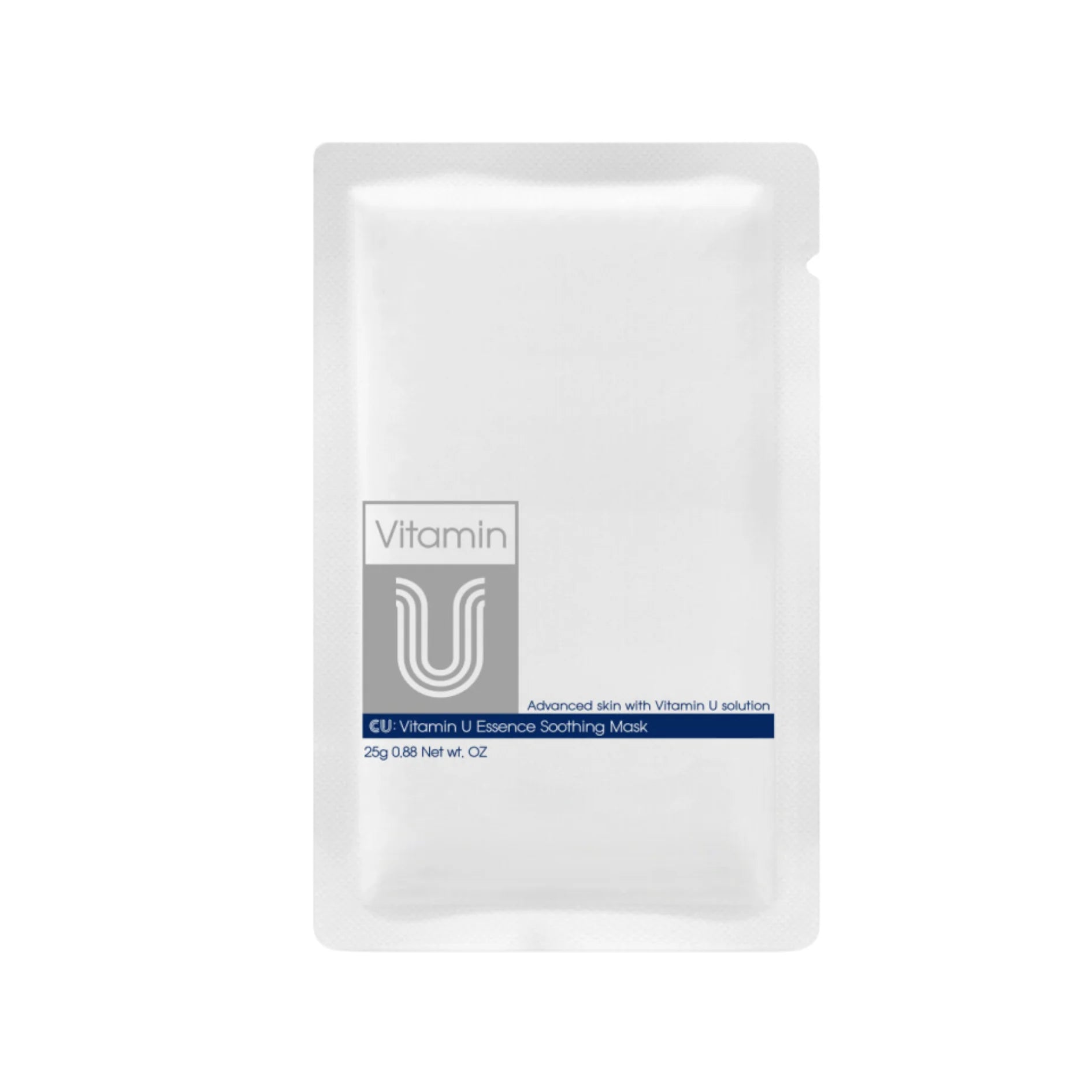 CUSKIN Maitinamoji, raminamoji lakštinė veido kaukė su Vitaminu U, 1 vnt., baltos spalvos fone