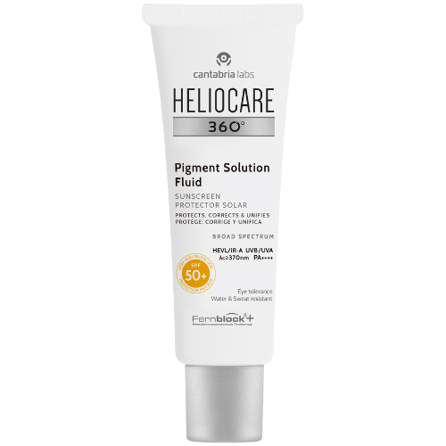 Heliocare 360 Pigment Solution fluidas SPF50+, 50 ml, baltos spalvos fone