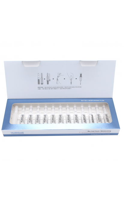 HubisLab Bio Cell drėkinantis serumas, 2ml x 12vnt, atidaryta dėžutė, baltos spalvos fone