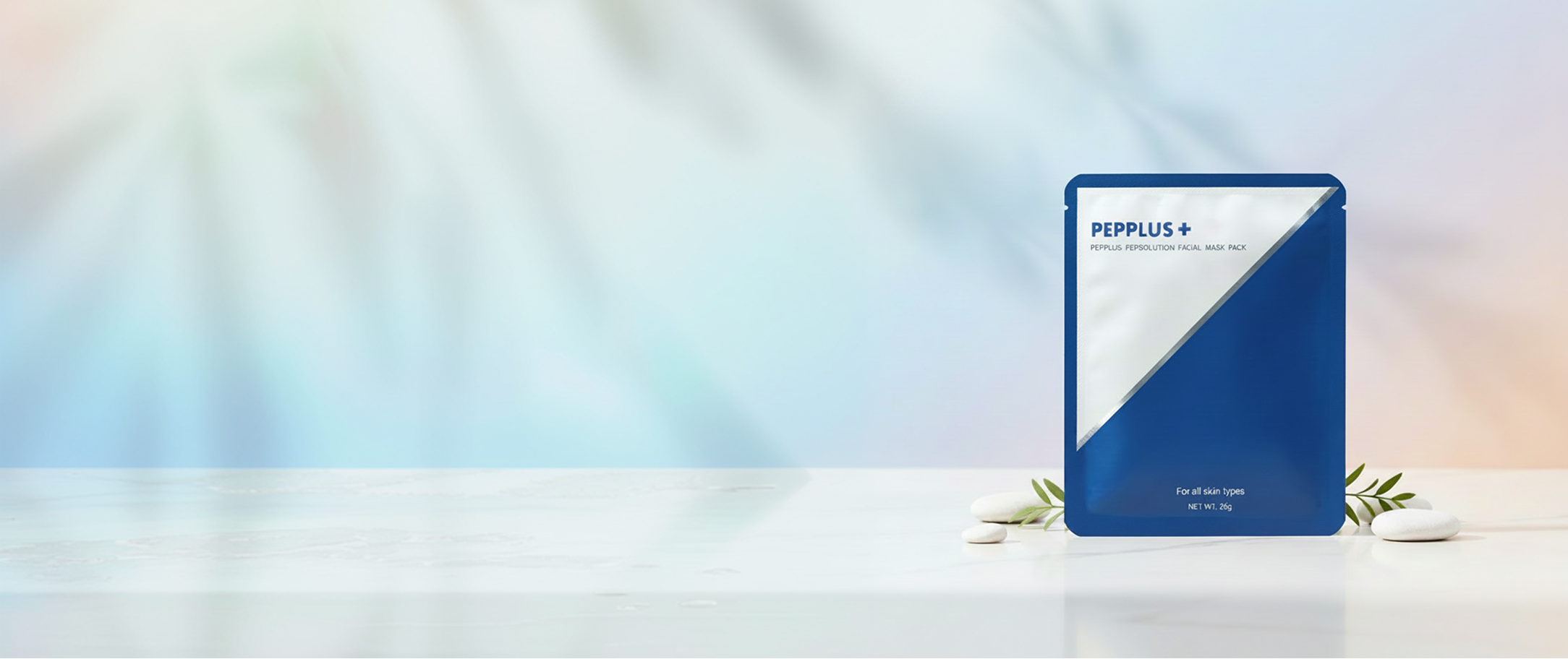 Blue and white container labeled 'PEPLUS+' on a light background