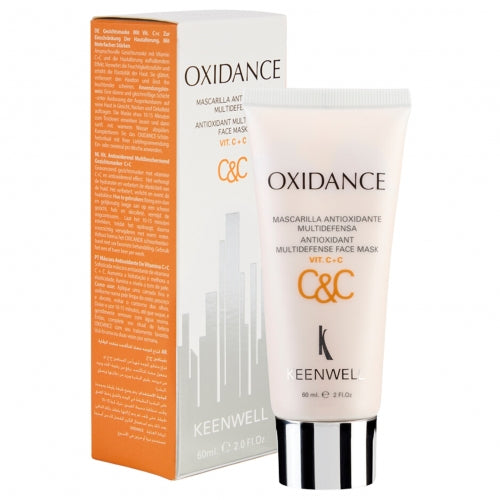 Keenwell Oxidance antioksidacinė veido kaukė, 60 ml, baltos spalvos fone kartu su pakuote