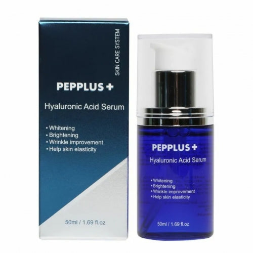 Pepplus+ Hyaluronic Acid hialurono rūgšties serumas, 50 ml, baltos spalvos fone